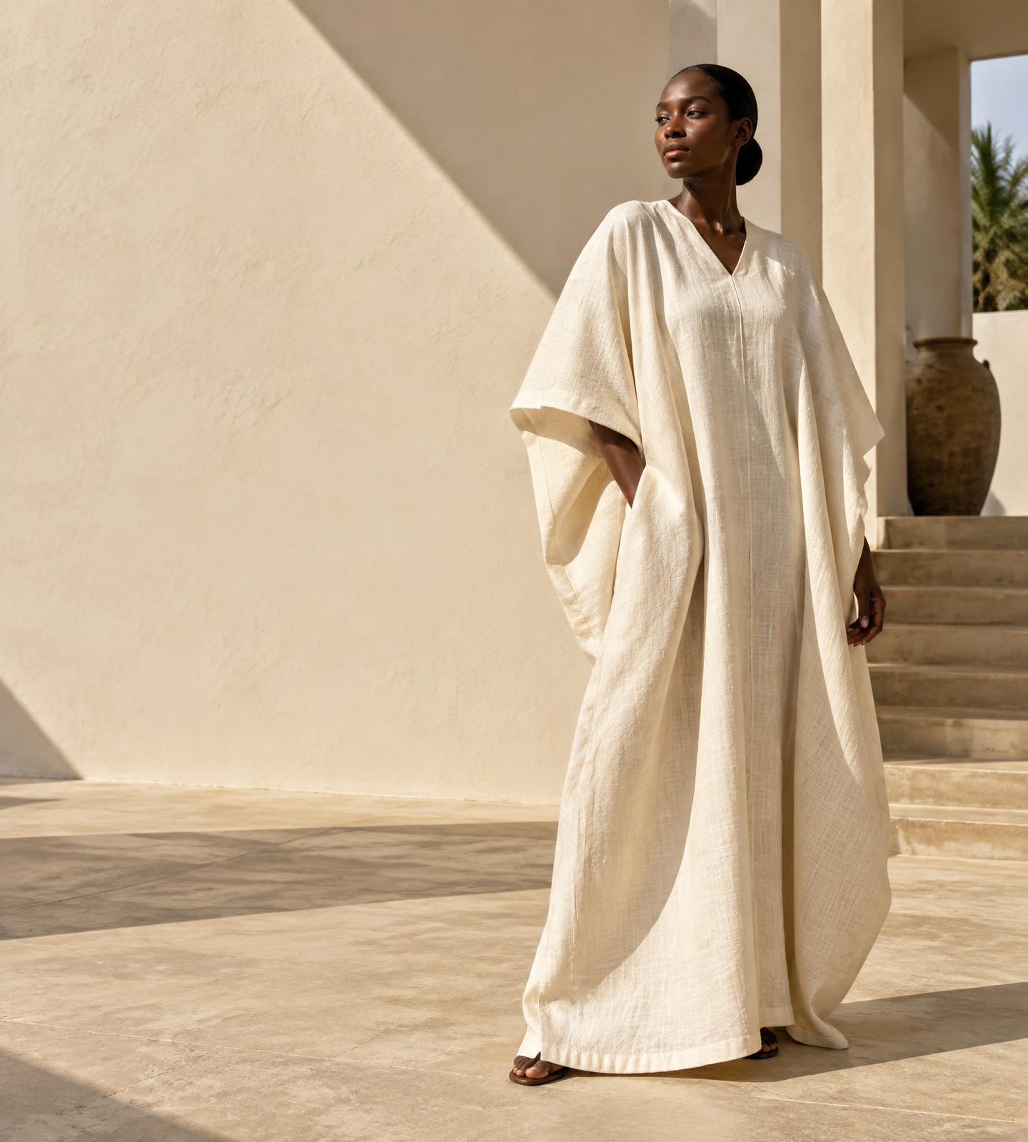 NàMǐJī-inspired ivory linen boubou editorial